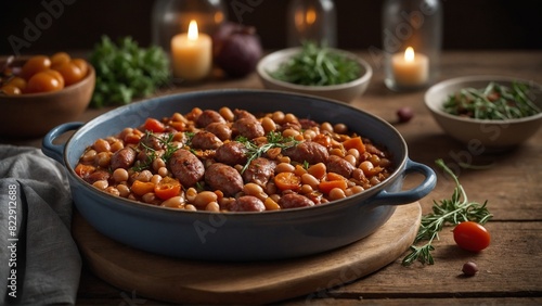 Cassoulet - Slow-cooked casserole with beans, pork, and sausage.