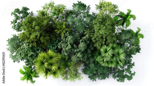 From above jungle lush trees on transparent 3d rendering    