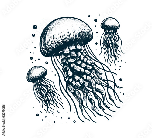 jellyfish vintage hand drawn vector