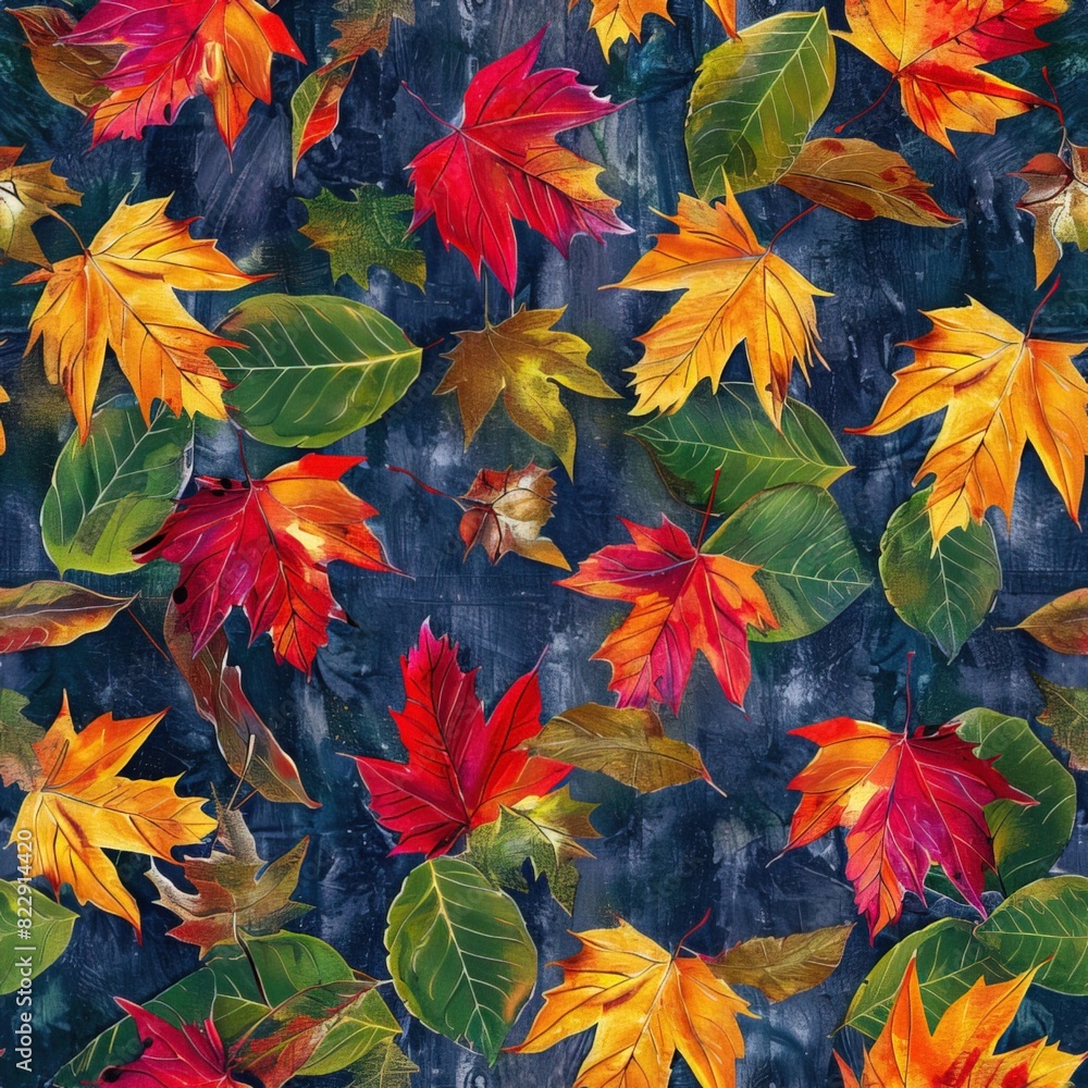 a pattern of colorful watercolor fall leaves