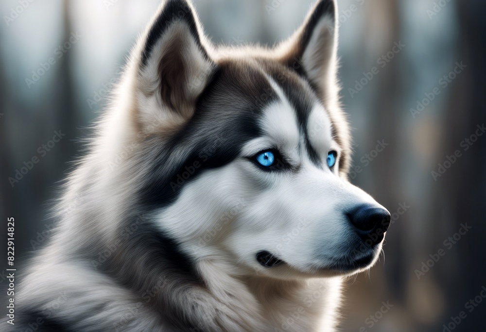 confident portrait hand militant siberian hair husky blue eyes drawing look mane dog illustration pet animal isolated wolf face character white head
