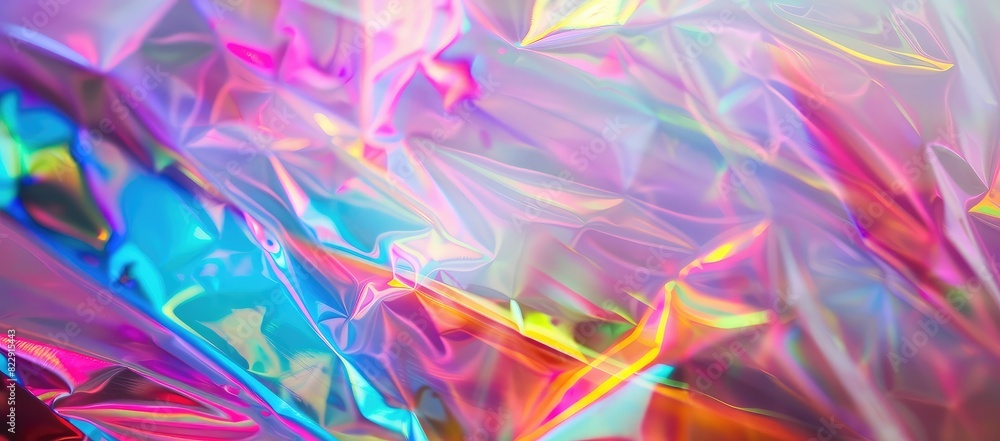 Iridescent crumpled foil. Holographic texture.