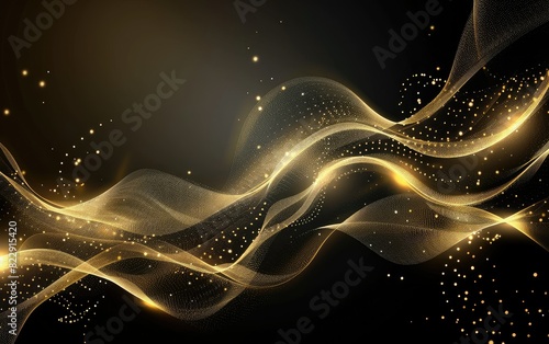 Golden particles wave, light and shiny background photo