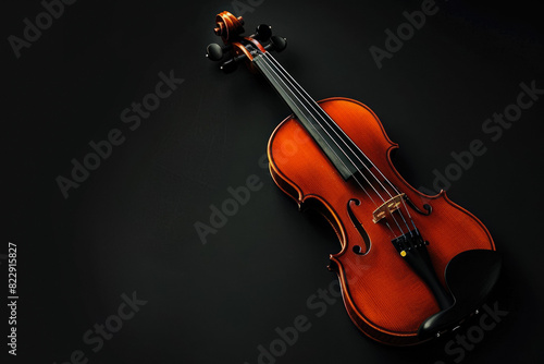 Classic Wooden Violin Closeup On Neutral Black Background Created Using Artificial Intelligence
