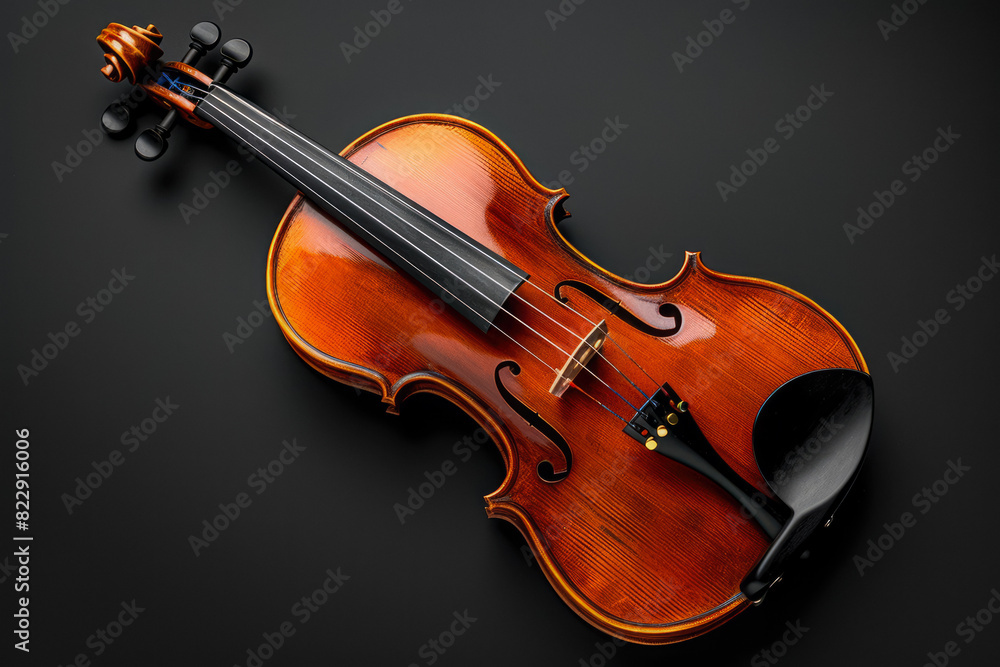 Fototapeta premium Classic Wooden Violin Closeup On Neutral Black Background Created Using Artificial Intelligence