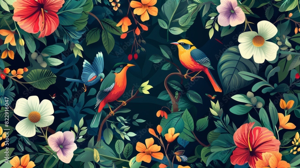 Floral and Leaf Pattern with Birds Seamless. Beautiful background, Abstract pattern background. Floral and Leaf Pattern with Birds Seamless. Beautiful background, Abstract pattern background.