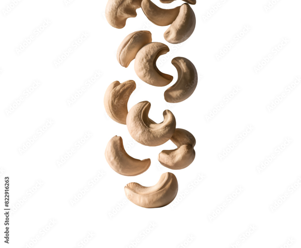 Roasted cashew nut in bowl isolated cashews flying close-up on a transparent background Ai generative. Roasted cashew nut in bowl isolated cashews flying close-up on a transparent background Ai generative.