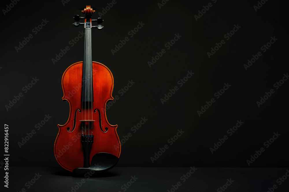 Fototapeta premium Classic Wooden Violin Closeup On Neutral Black Background Created Using Artificial Intelligence