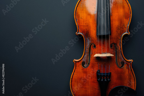 Classic Wooden Violin Closeup On Neutral Black Background Created Using Artificial Intelligence