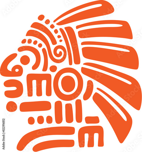 Aztec chief totem, Mayan tribal chieftain or emperor head vector symbol. Ancient Mexican, Aztec and Maya or Inca totem of tribe chieftain in ritual headdress of Mesoamerican historic culture symbol