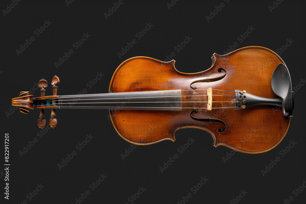 Fototapeta premium Classic Wooden Violin Closeup On Neutral Black Background Created Using Artificial Intelligence