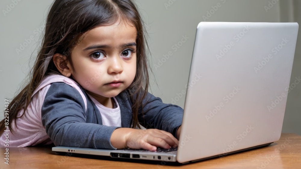 Young Girl Using Laptop for Online Learning at Home Young Girl Using Laptop for Online Learning at Home