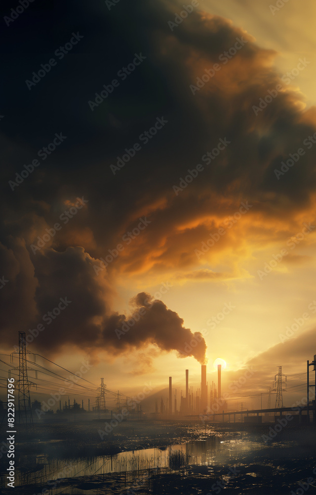 Pollution from city. Climate change concept