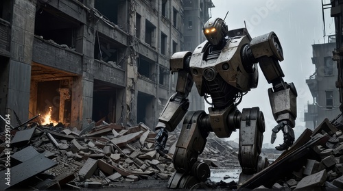 Renaissance Resurgence: Cybernetic Robot Amidst Collapsed Ruins © BOJOShop