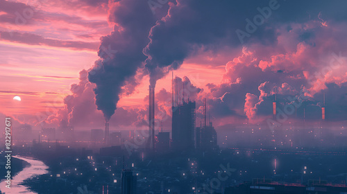 Pollution from city. Climate change concept. photo