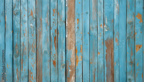Blue wood texture painted pattern background from old and cracked vertical boards moss color with rust spots natural mossy
