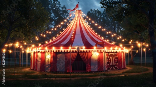 Enchanting illuminated circus tent for festive amusement. Generative AI