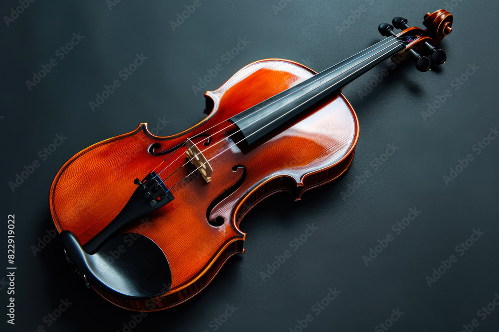 Fototapeta premium Classic Wooden Violin Closeup On Neutral Black Background Created Using Artificial Intelligence