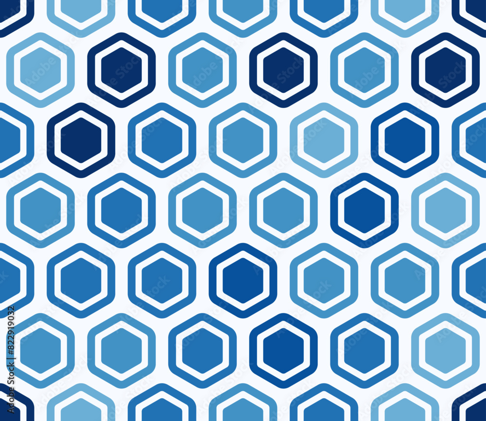 Honeycomb hexagons background. Bold rounded hexagon cells with padding and inner solid cells. Blue color tones. Large hexagon shapes. Seamless pattern. Tileable vector illustration. Honeycomb hexagons background. Bold rounded hexagon cells with padding and inner solid cells. Blue color tones. Large hexagon shapes. Seamless pattern. Tileable vector illustration.