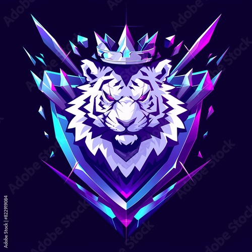 Tiger character mascot illustration with crown, vector logo, e-sport gamer t-shirt design on isolated background photo