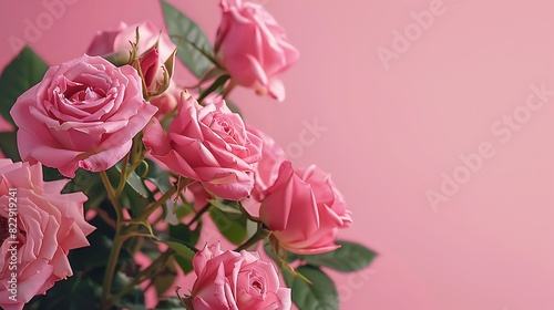 A beautiful bouquet of pink roses on a pink background natural flowers