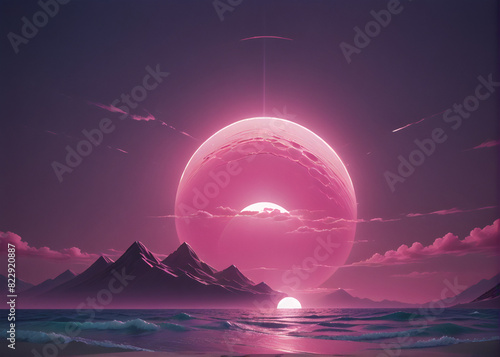 planet earth and moon landscape illustration