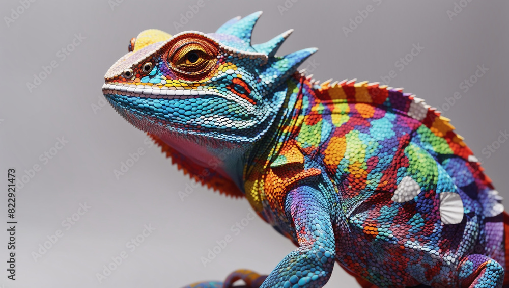 A brightly colored chameleon