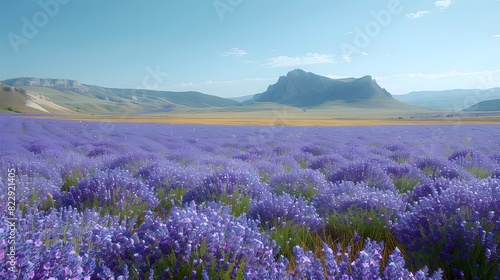 A vast field of blooming lavender flowers stretching towards the horizon under a clear blue sky  creating a serene and picturesque landscape. List of Art Media Photograph inspired by Spring magazine