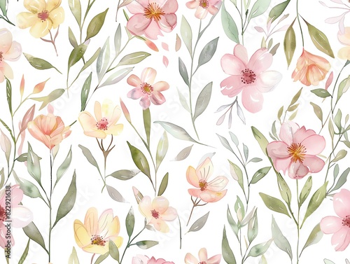 A beautiful floral pattern with pink  yellow  and green flowers