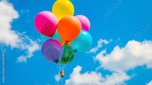 Colorful balloons flying in the blue sky