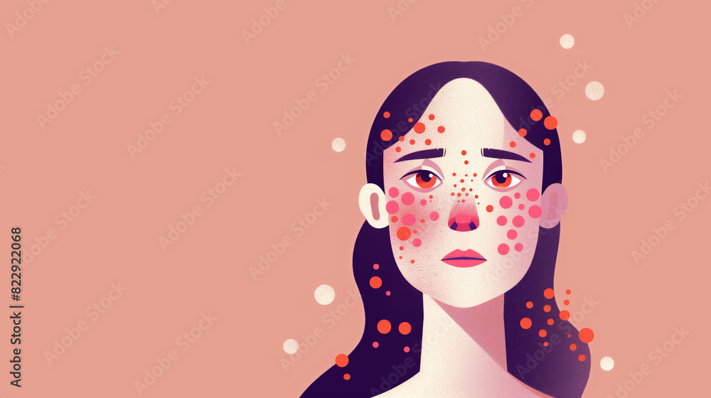 2D illustrate of a teenager with anxious acne 2D illustrate of a teenager with anxious acne