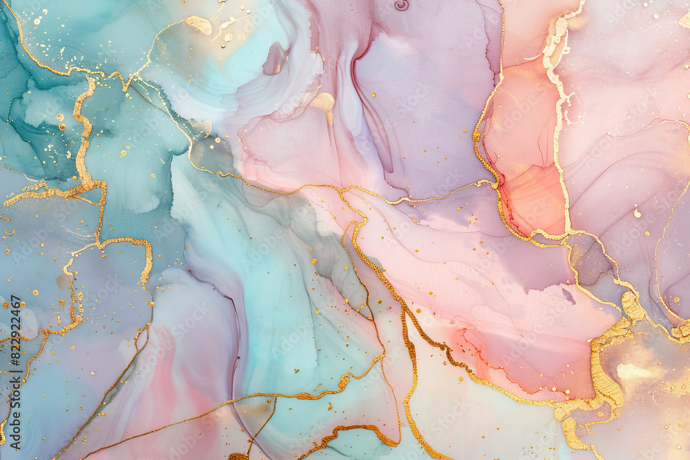 Soft Pastels Merge with Dynamic Gold Streaks in a Captivating Display of Color. Created with Ai