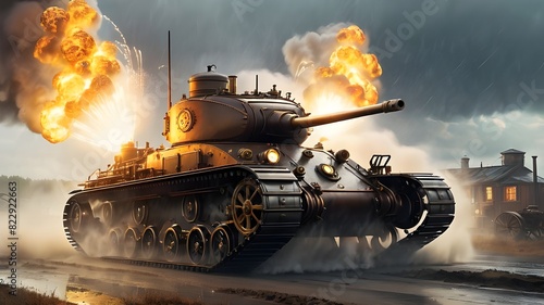 tank exploding on the battlefield