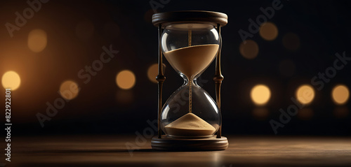 Sand running through the bulbs of an hourglass measuring the passing time in a countdown to a deadline