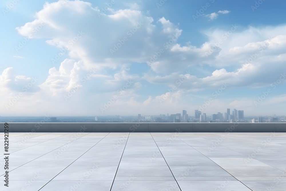 Empty Cityscape with Panoramic Skyline and Serene Sky Clouds