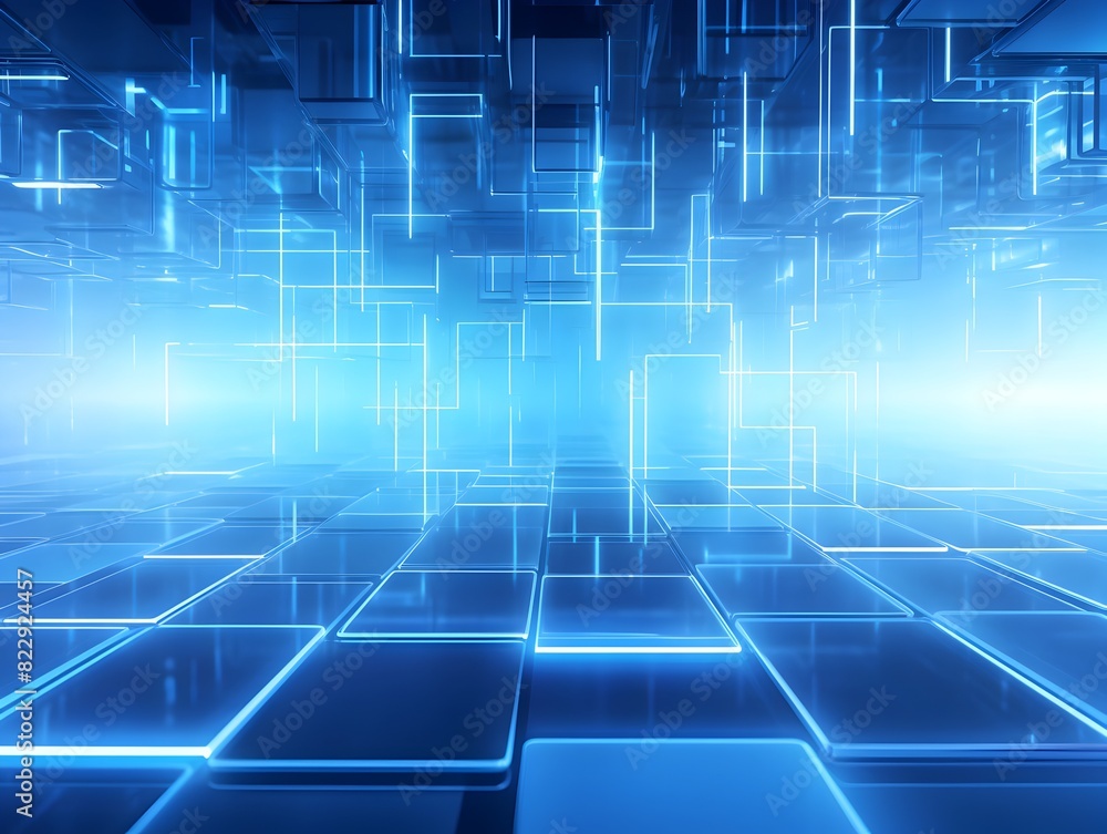Immersive Futuristic Technology Backdrop with Geometric Blue Glass Effect Immersive Futuristic Technology Backdrop with Geometric Blue Glass Effect