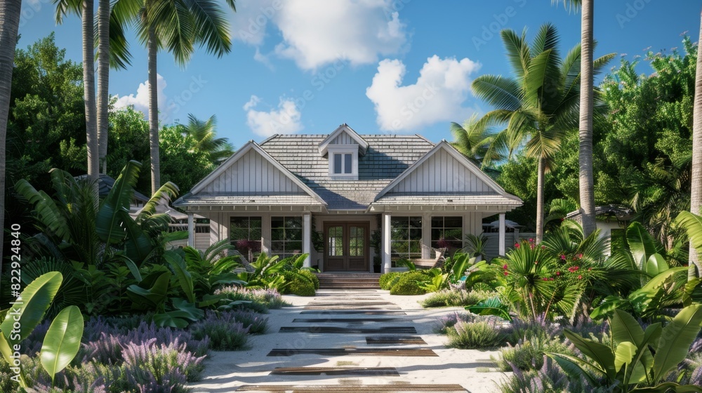 Fototapeta premium Beachside bungalow plan with a breezy open floor plan and ocean breezes