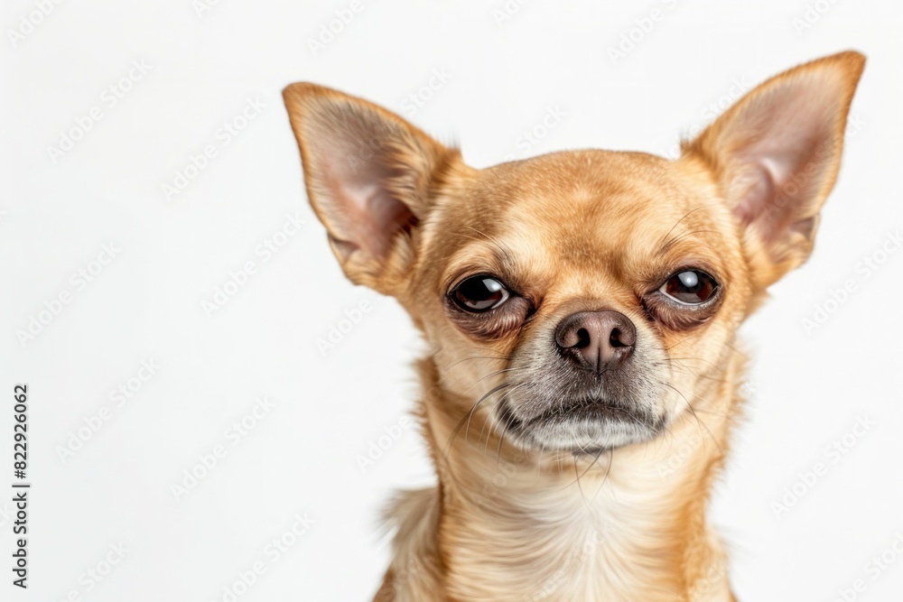 Adorable chihuahua dog posing for a pet portrait in front of a white background Adorable chihuahua dog posing for a pet portrait in front of a white background