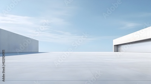 Minimalist White Architectural Photography of Sleek Concrete Building in Vast Empty Space