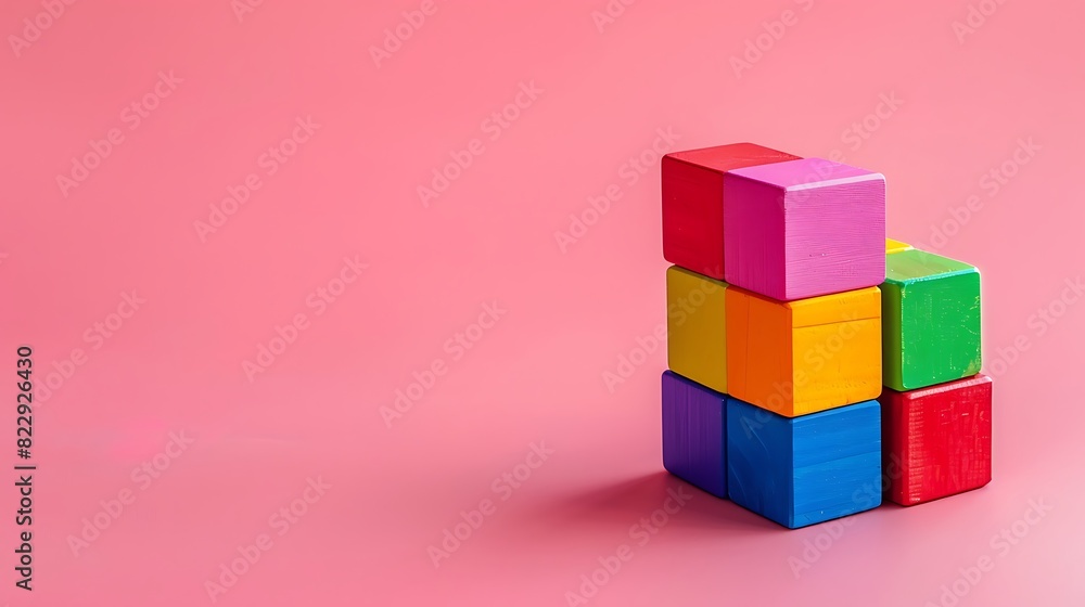 Obraz premium Rainbow Block Toy isolated on pink background