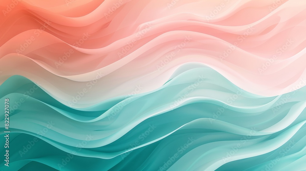 Fototapeta premium Soft gradient background with wavy lines in teal and coral