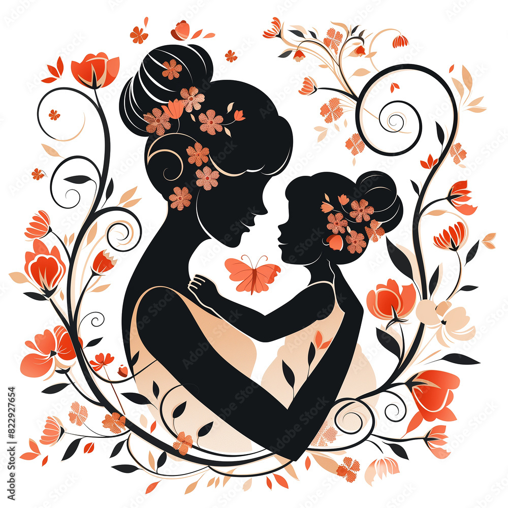 A symbolic icon for Mother's Day clipart, Silhouettes of mother and child symbolize surrounded by flowers. A symbolic icon for Mother's Day clipart, Silhouettes of mother and child symbolize surrounded by flowers.