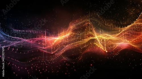 Visualize a sound wave. The wave should be colorful. Make it look like it's made of particles.