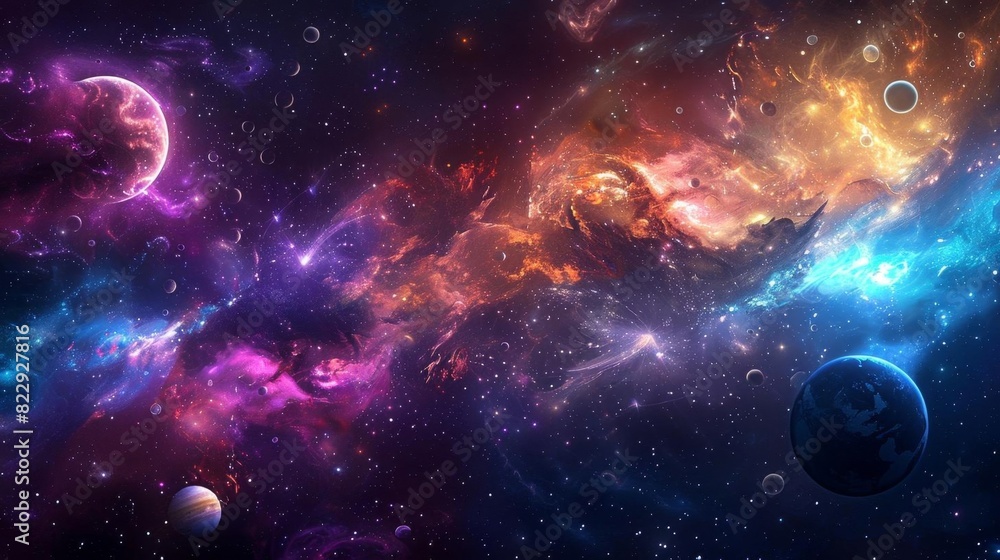 Explore the unfathomable wonders of the cosmos with this awe-inspiring space scene, where distant galaxies, planets, and nebulae ignite the imagination