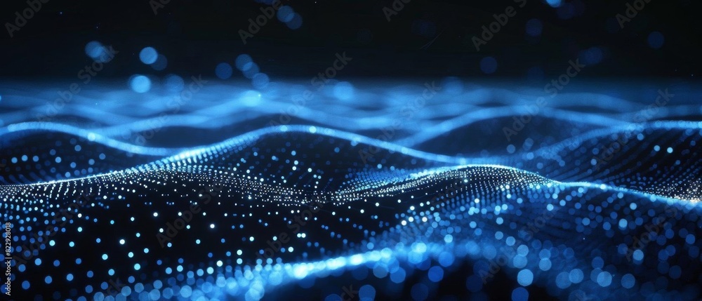 Create a 3D animation of a glowing blue wave with a dark background. Make the wave look like it is flowing and glowing. Create a 3D animation of a glowing blue wave with a dark background. Make the wave look like it is flowing and glowing.