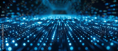 Immerse yourself in a mesmerizing journey through a sea of glowing blue particles, where each flicker of light reveals a hidden world of digital dreams.