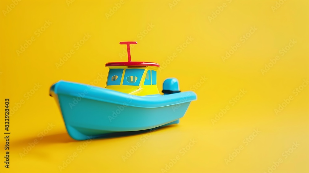 Naklejka premium Sea boat toy on a yellow background