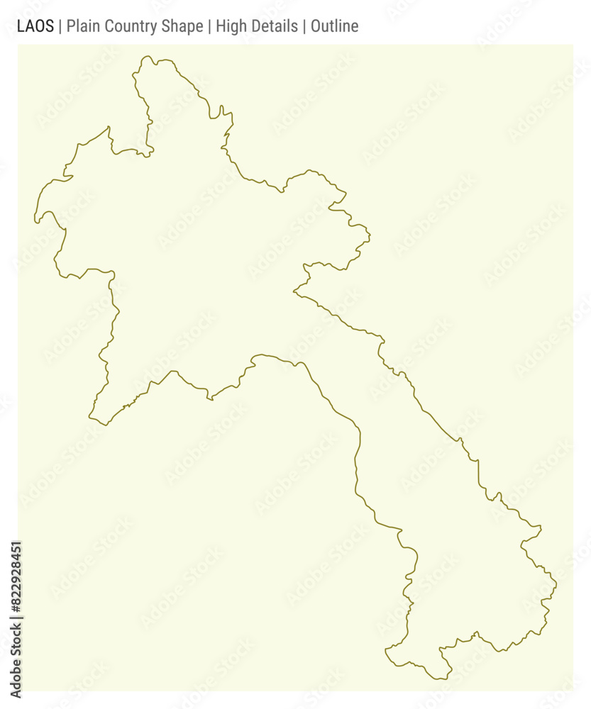 Laos plain country map. High details. Outline style. Shape of Laos. Vector illustration. Laos plain country map. High details. Outline style. Shape of Laos. Vector illustration.