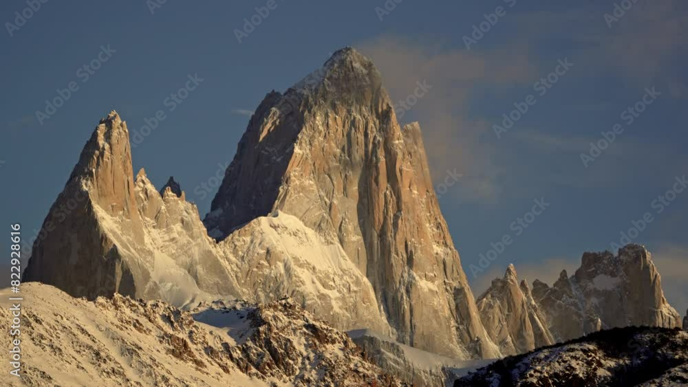 Majestic Fitz Roy mountain at sunrise in a beautiful timelapse shot in Patagonia, Argentina Majestic Fitz Roy mountain at sunrise in a beautiful timelapse shot in Patagonia, Argentina