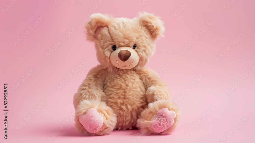 Sitting cute Teddy Bear fluffy toy with on pink background Sitting cute Teddy Bear fluffy toy with on pink background